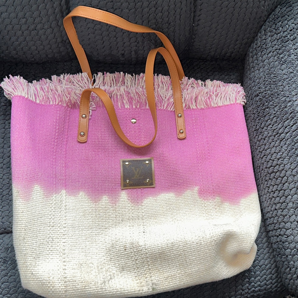 Louis Vuitton Pink and Cream Tote with Fringe